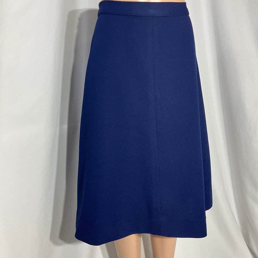 70s Vintage 13" Waist Navy Blue Secrtary A-Line Midi‎ Skirt High Waisted